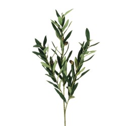 Lot de 16 - Tige artificielle d'olivier toucher réel floqué X3 avec fruits, 85 cm - vert gris 