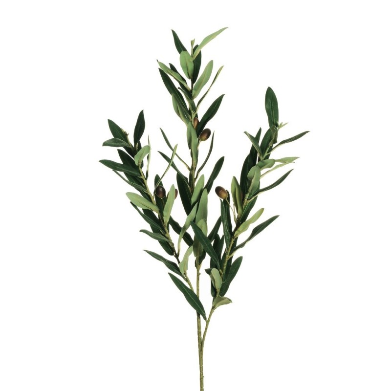 Lot de 16 - Tige artificielle d'olivier toucher réel floqué X3 avec fruits, 85 cm - vert gris 