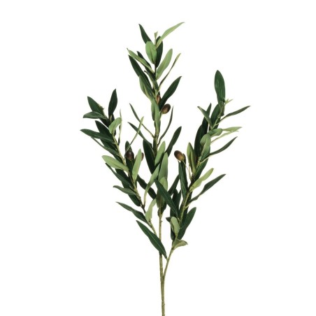 Lot de 16 - Tige artificielle d'olivier toucher réel floqué X3 avec fruits, 85 cm - vert gris 