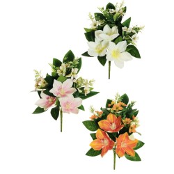 Lot de 12 - Buisson artificiel de magnolias X6, 33 cm - rose clair blanc orange 