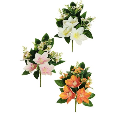 Lot de 12 - Buisson artificiel de magnolias X6, 33 cm - rose clair blanc orange 