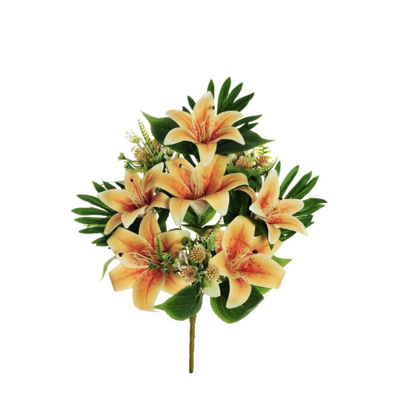 Lot de 12 - Demi-buisson artificiel de lys X9, 50 cm - orange 