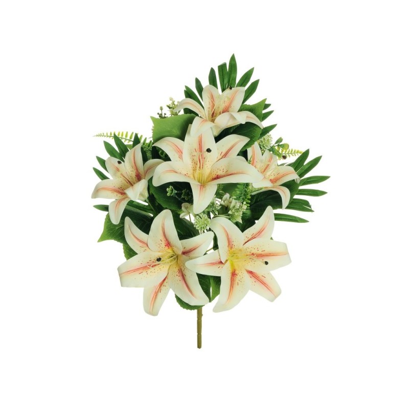 Lot de 12 - Demi-buisson artificiel de lys X9, 50 cm - blanc saumon 