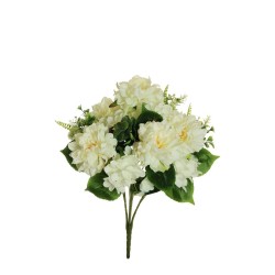 Lot de 12 - Buisson artificiel de pivoines et hortensias X5, 57 cm - blanc 