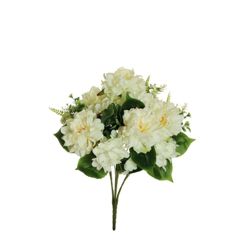 Lot de 12 - Buisson artificiel de pivoines et hortensias X5, 57 cm - blanc 