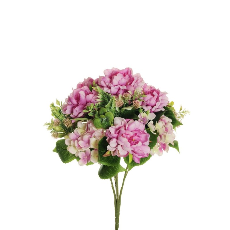 Lot de 12 - Buisson artificiel de pivoines et hortensias X5, 57 cm - violet crème 
