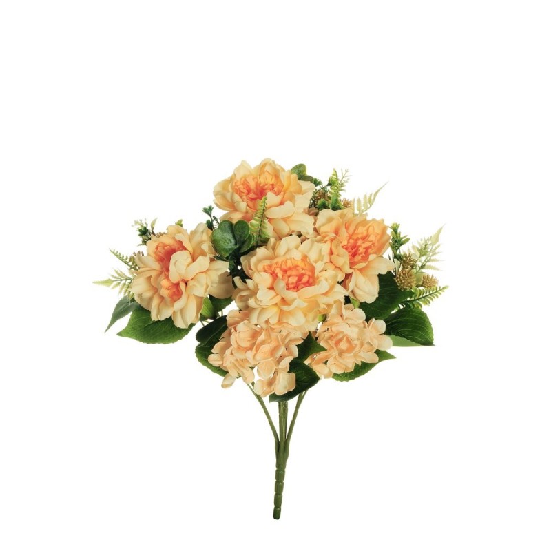Lot de 12 - Buisson artificiel de pivoines et hortensias X5, 57 cm - saumon 