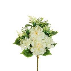 Lot de 12 - Demi-buisson artificiel de pivoines et hortensias X7, 45 cm - blanc 
