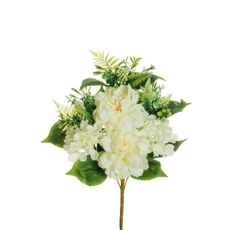 Lot de 12 - Demi-buisson artificiel de pivoines et hortensias X7, 45 cm - blanc 