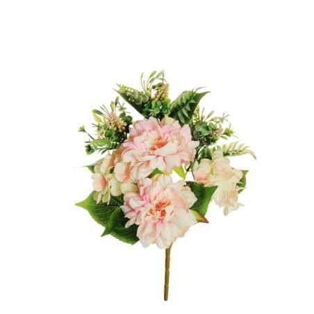 Lot de 12 - Demi-buisson artificiel de pivoines et hortensias X7, 45 cm - rose clair 