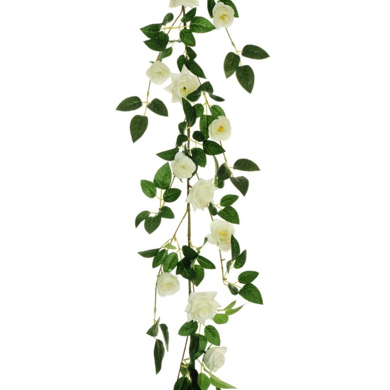 Lot de 24 - Guirlande artificielle de mini roses, 170 cm - blanc 