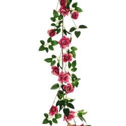 Lot de 24 - Guirlande artificielle de mini roses, 170 cm - fuchsia crème 