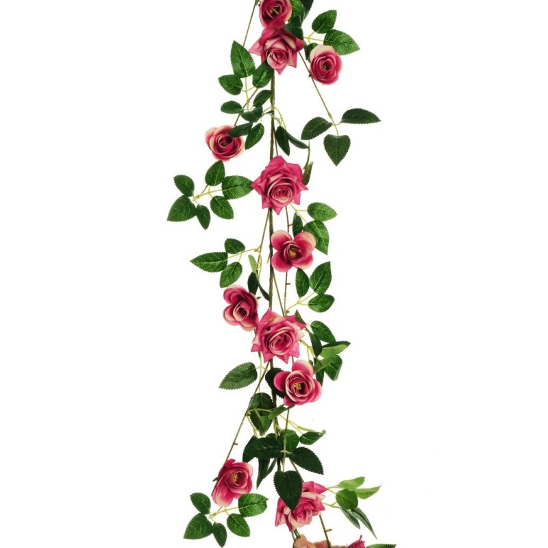 Lot de 24 - Guirlande artificielle de mini roses, 170 cm - fuchsia crème 