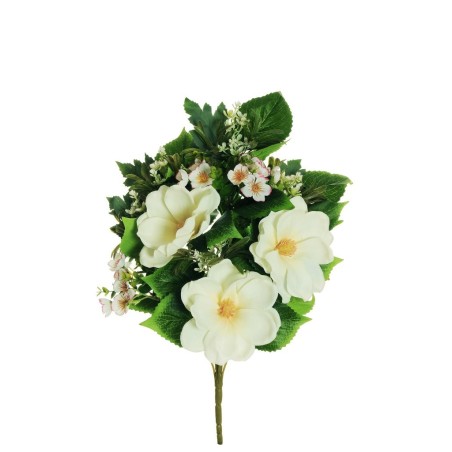 Lot de 8 - Demi-buisson artificiel de magnolias et eucryphia X12, 55 cm - crème violet 
