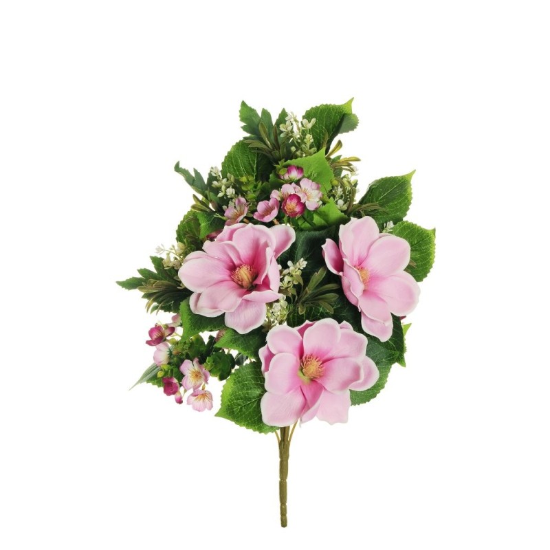 Lot de 8 - Demi-buisson artificiel de magnolias et eucryphia X12, 55 cm - lilas violet 