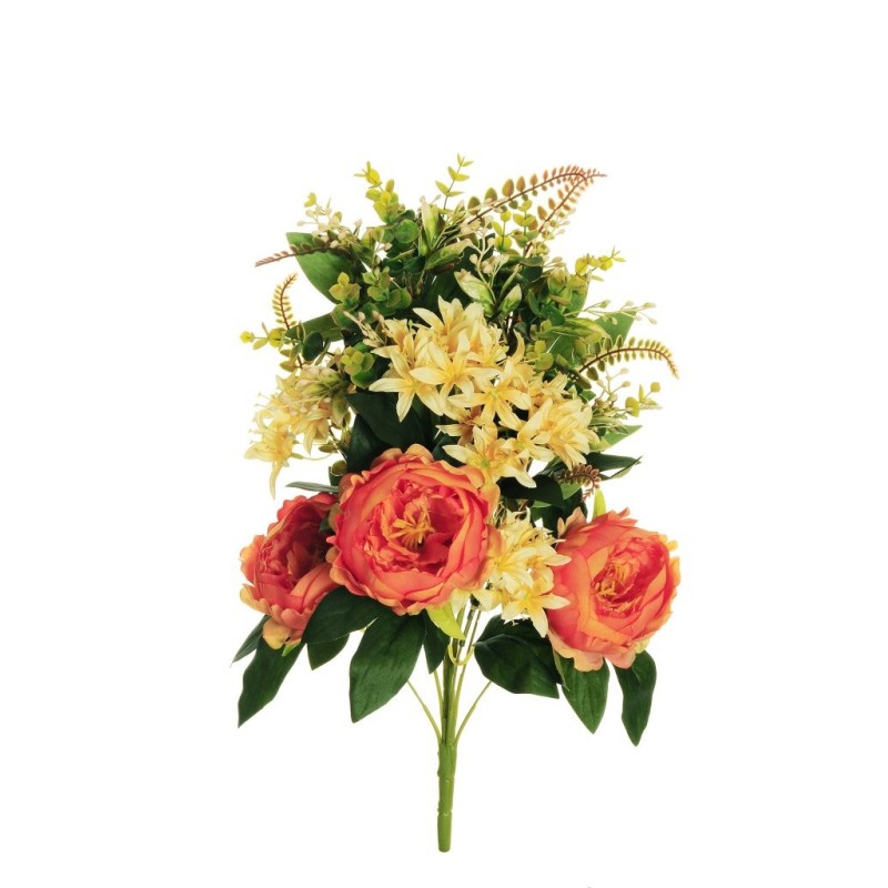 Lot de 8 - Demi-buisson artificiel de pivoines et agapanthes X11, 55 cm - orange jaune clair 