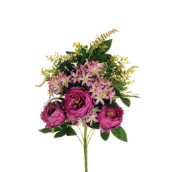Lot de 8 - Demi-buisson artificiel de pivoines et agapanthes X11, 55 cm - violet lilas 