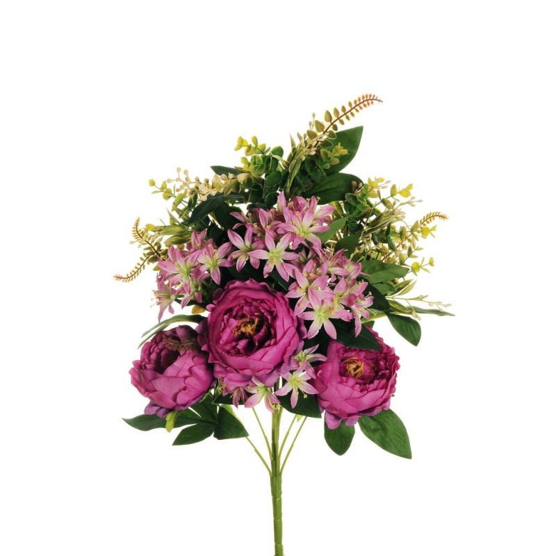 Lot de 8 - Demi-buisson artificiel de pivoines et agapanthes X11, 55 cm - violet lilas 