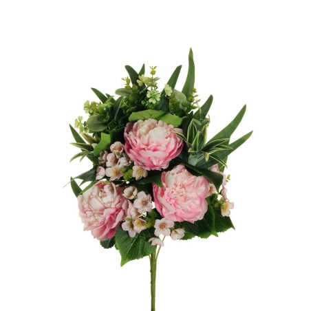 Lot de 8 - Demi-buisson artificiel de pivoines, eucryphia, dracaena et eucalyptus X11, 51 cm - rose 