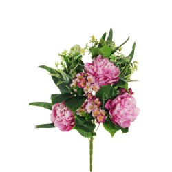 Lot de 8 - Demi-buisson artificiel de pivoines, eucryphia, dracaena et eucalyptus X11, 51 cm - violet fuchsia lilas 