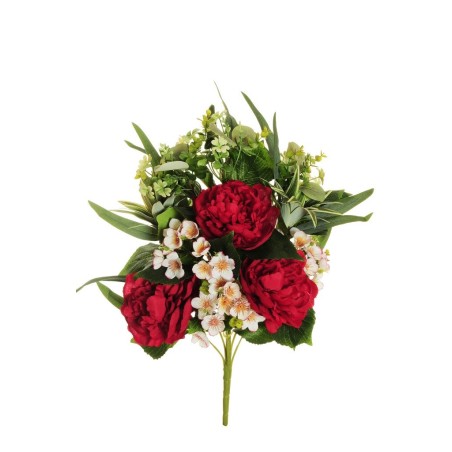 Lot de 8 - Demi-buisson artificiel de pivoines, eucryphia, dracaena et eucalyptus X11, 51 cm - rouge crème violet 