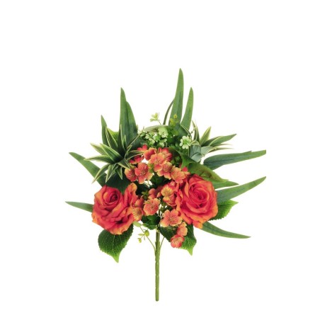Lot de 10 - Demi-buisson artificiel de roses, eucryphia, dracaena et eucalyptus X7, 45 cm - orange 