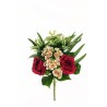 Lot de 10 - Demi-buisson artificiel de roses, eucryphia, dracaena et eucalyptus X7, 45 cm - rouge ivoire marron 