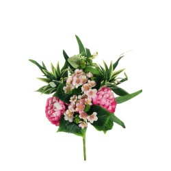 Lot de 10 - Demi-buisson artificiel de pivoines, eucryphia, dracaena et eucalyptus X7, 45 cm - fuchsia violet 