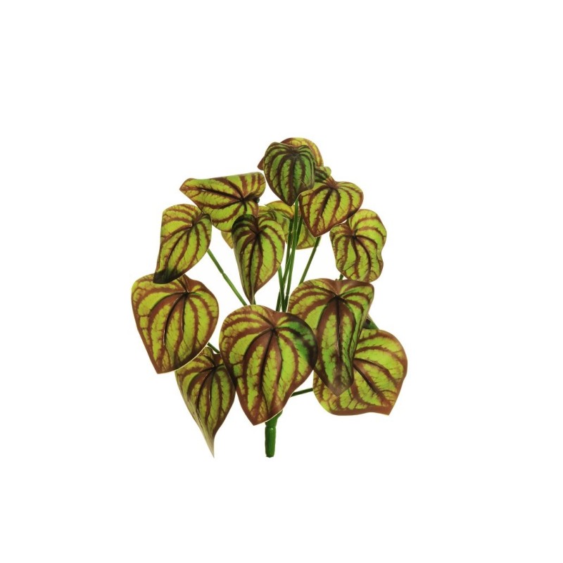 Lot de 24 - Buisson artificiel de peperomia toucher réel impression 3D X15, 33 cm - vert marron 