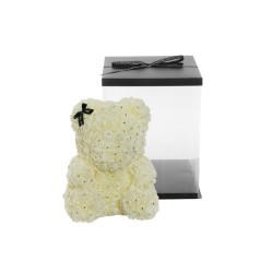 Lot de 16 Ourson rose diamant moyen avec noeud noir sur l'oreille et boîte en pvc 27 x 27 x 38 cm, 35 cm artificielle crème 