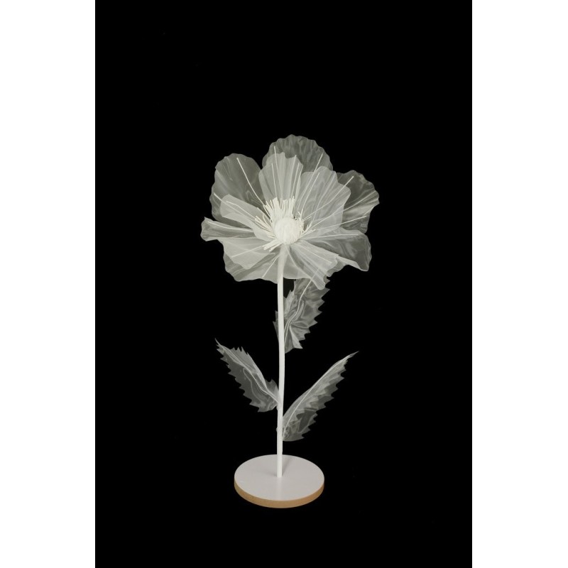 Lot de 6 - Petit coquelicot artificiel organza sur socle bois D. 40 cm, 100 cm - blanc 