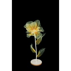 Lot de 6 - Petit coquelicot artificiel organza sur socle bois D. 40 cm, 100 cm - jaune crème 