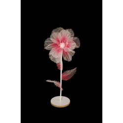 Lot de 6 - Petit coquelicot artificiel organza sur socle bois D. 40 cm, 100 cm - rose vif 