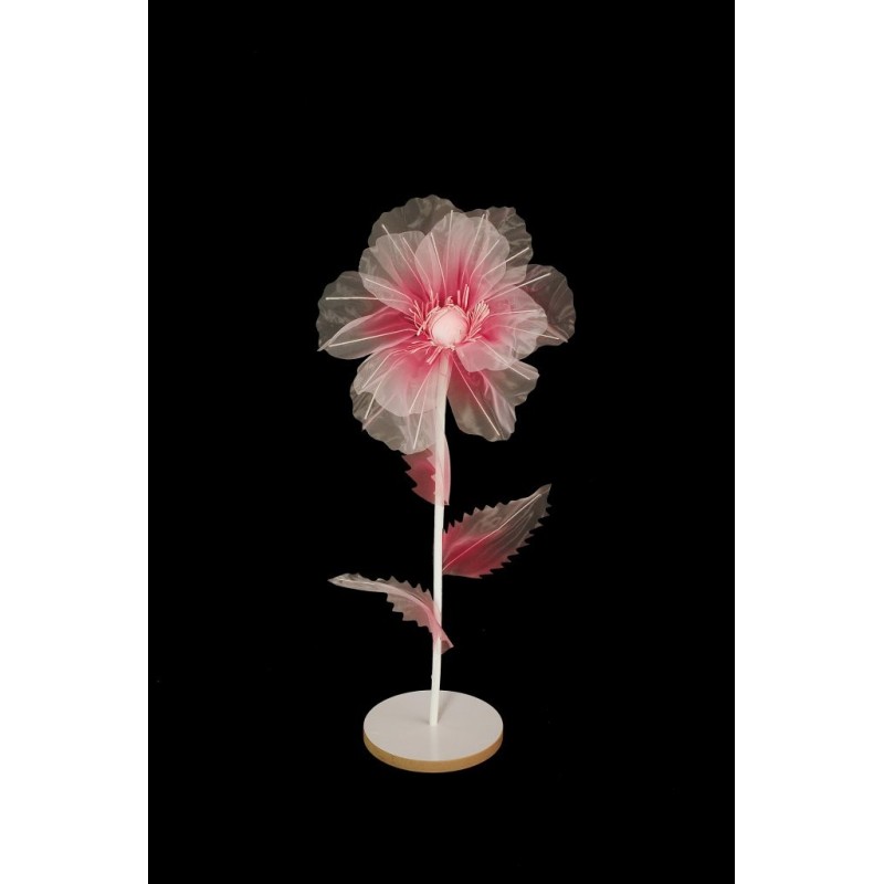 Lot de 6 - Petit coquelicot artificiel organza sur socle bois D. 40 cm, 100 cm - rose vif 