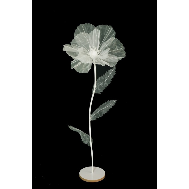 Lot de 6 - Coquelicot artificiel moyen organza sur socle bois D. 50 cm, 140 cm - blanc 