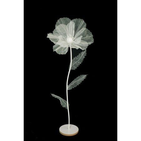 Lot de 6 - Coquelicot artificiel moyen organza sur socle bois D. 50 cm, 140 cm - blanc 