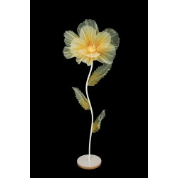 Lot de 6 - Coquelicot artificiel moyen organza sur socle bois D. 50 cm, 140 cm - jaune crème 