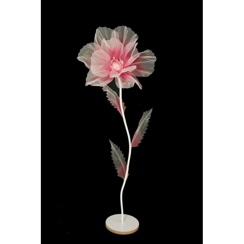 Lot de 6 - Coquelicot artificiel moyen organza sur socle bois D. 50 cm, 140 cm - rose vif 