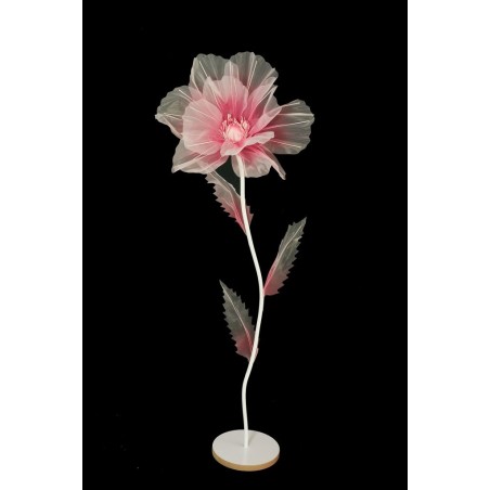 Lot de 6 - Coquelicot artificiel moyen organza sur socle bois D. 50 cm, 140 cm - rose vif 