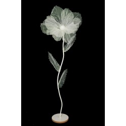 Lot de 6 - Grand coquelicot artificiel organza sur socle bois D. 60 cm, 170 cm - blanc 