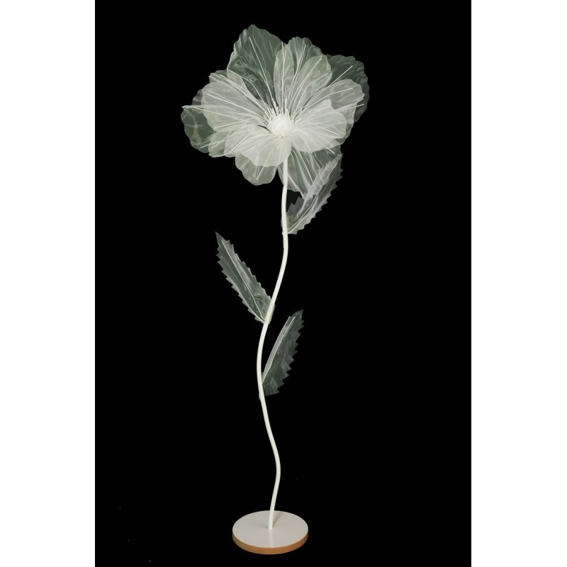 Lot de 6 - Grand coquelicot artificiel organza sur socle bois D. 60 cm, 170 cm - blanc 