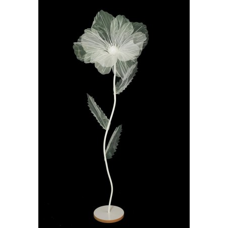 Lot de 6 - Grand coquelicot artificiel organza sur socle bois D. 60 cm, 170 cm - blanc 