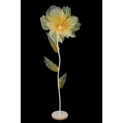 Lot de 6 - Grand coquelicot artificiel organza sur socle bois D. 60 cm, 170 cm - jaune crème 