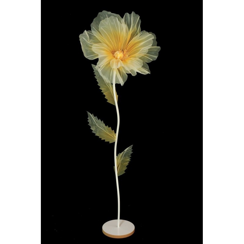 Lot de 6 - Grand coquelicot artificiel organza sur socle bois D. 60 cm, 170 cm - jaune crème 