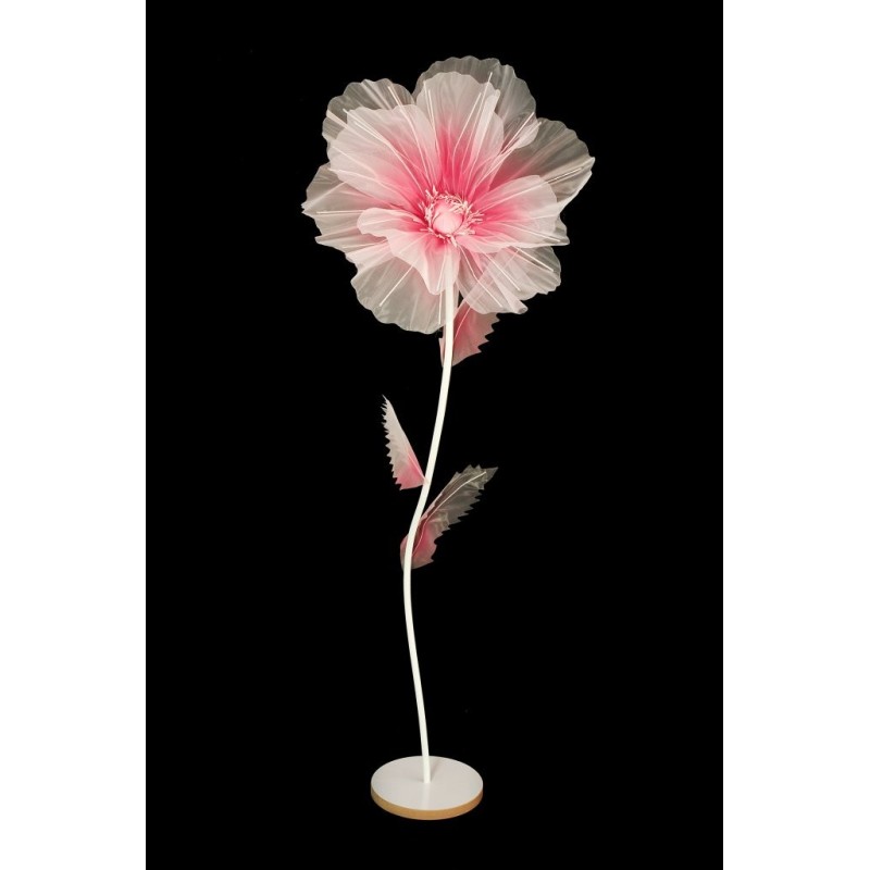 Lot de 6 - Grand coquelicot artificiel organza sur socle bois D. 60 cm, 170 cm - rose vif 