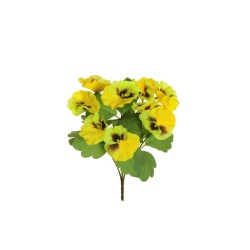 Lot de 24 - Buisson artificiel de pensées X5, 31 cm - jaune 