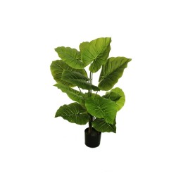 Lot de 4 - Plante artificielle alocasia toucher réel en pot, 90 cm - vert 