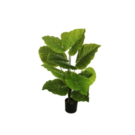 Lot de 4 - Plante artificielle alocasia toucher réel en pot, 90 cm - vert 