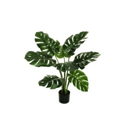 Lot de 4 - Plante artificielle philodendron monstera toucher réel en pot, 80 cm - vert 