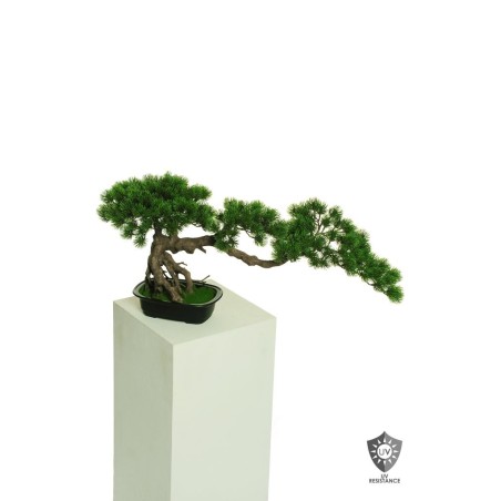 Lot de 4 - Bonsaï artificiel de pin Ming anti-UV en pot rectangulaire, 35 cm - vert 